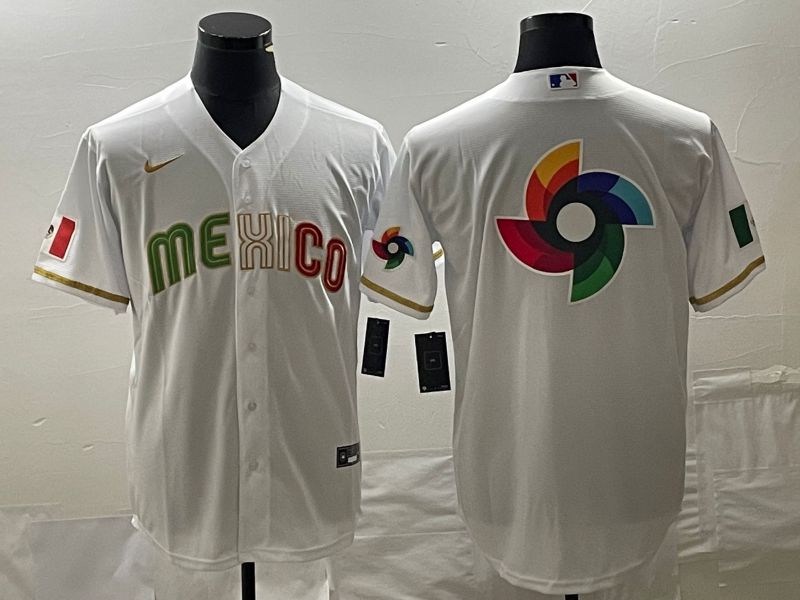Men 2023 World Cub Mexico Blank White gold Nike MLB Jersey10